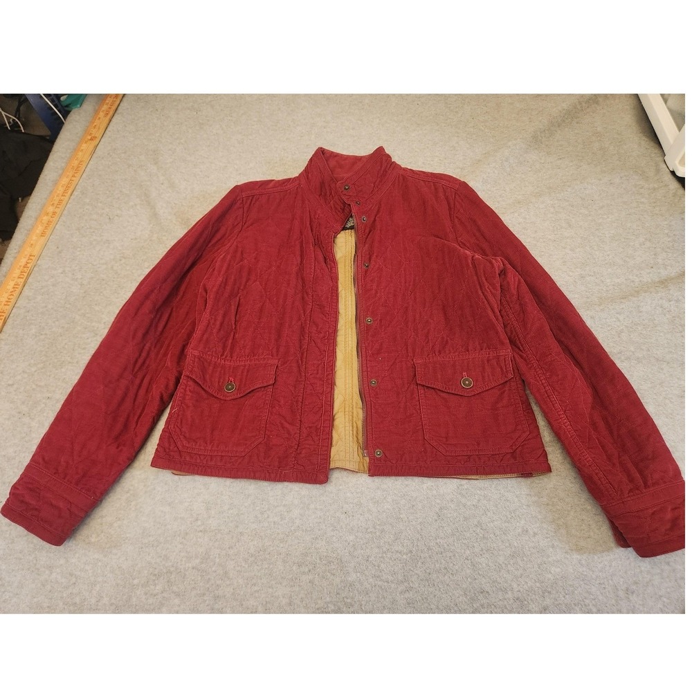 Eddie Bauer Jacket Womens Medium Red Quilted Corduroy Lined Zip Snap Coat